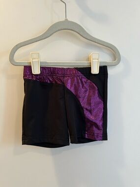 Black Dance Shorts with Metallic Purple Accent - Danskin Now - Size 4/5 XS/XCH